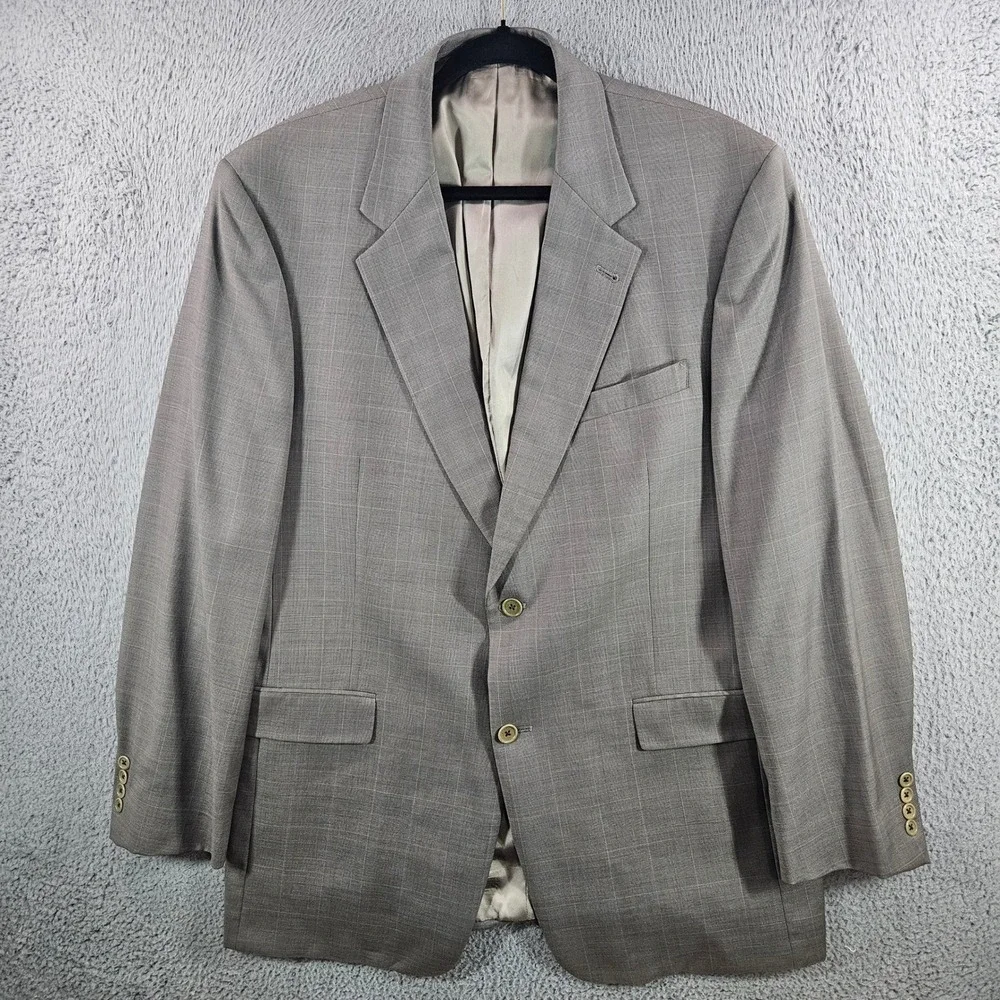 Daniel Cremieux Loro Piana Mens 2pcs Suit 44L 38x30 Pants Grey Plaid Wool 2 Bttn